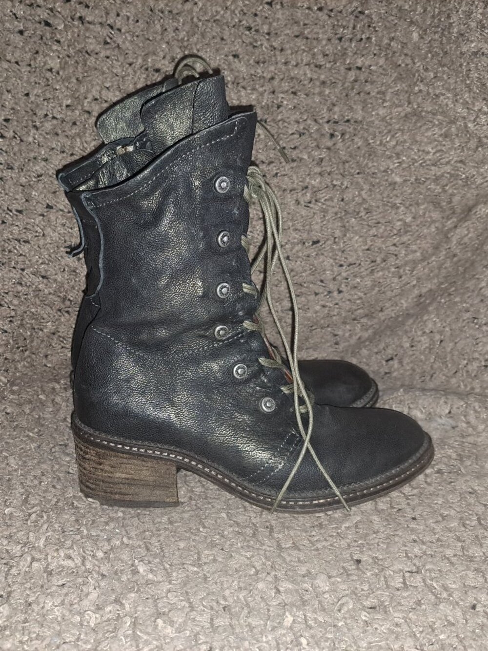 A.S.98-Shimmery Camo Black Leather Studded Boots-Mid Calf-Zip-Sz 39-Near Mint - Picture 5 of 7